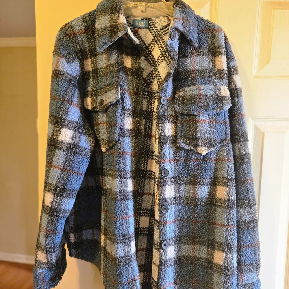 BABE XL teddy boucle fabric in blue tones, shacket style